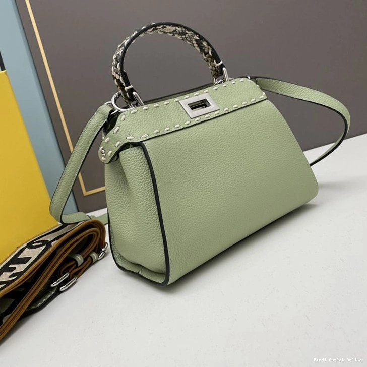 Cheap Mini Fendi Peekaboo Bag Stitching Green Calf Leather Iconic In 0710